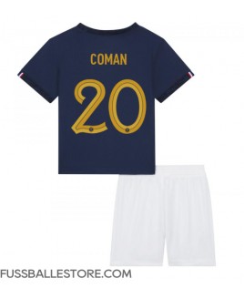 Günstige Frankreich Kingsley Coman #20 Heimtrikotsatz Kinder WM 2022 Kurzarm (+ Kurze Hosen)